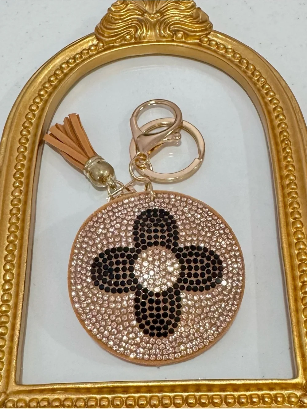 New Round Brown Flower Motif Keychain